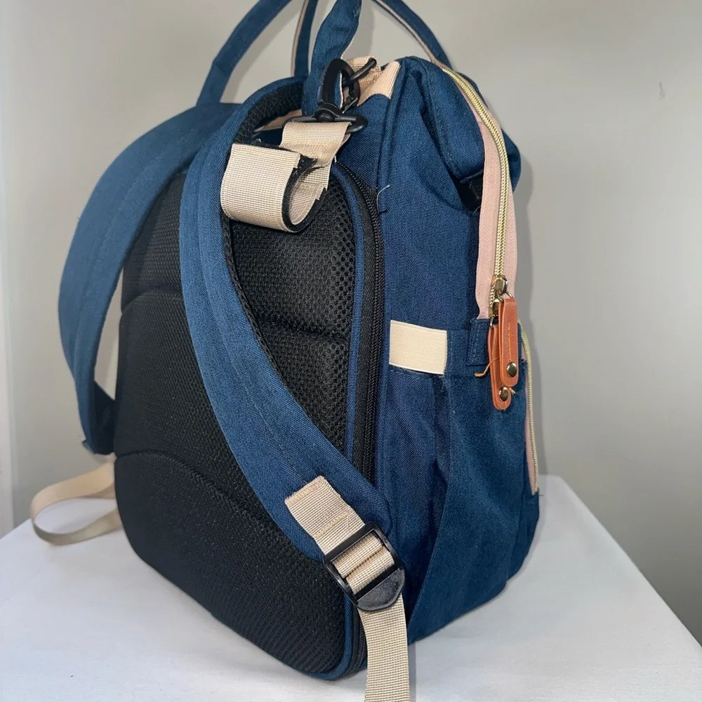 Navy Diaper Backpack Large Capacity Multifunction Water Resistant Stroller Strap